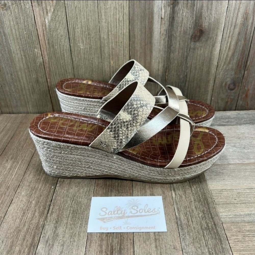 Sam Edelman Raleigh Womens Size 10 Snake Print Jute Wrapped Wedge Sandals